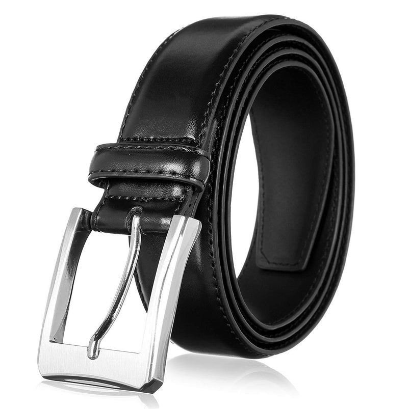 KM Legend Mens Genuine Leather Dress - Classic & Fashion For Work Business And Casual Belt, Basic Black, 32 US - Image 1